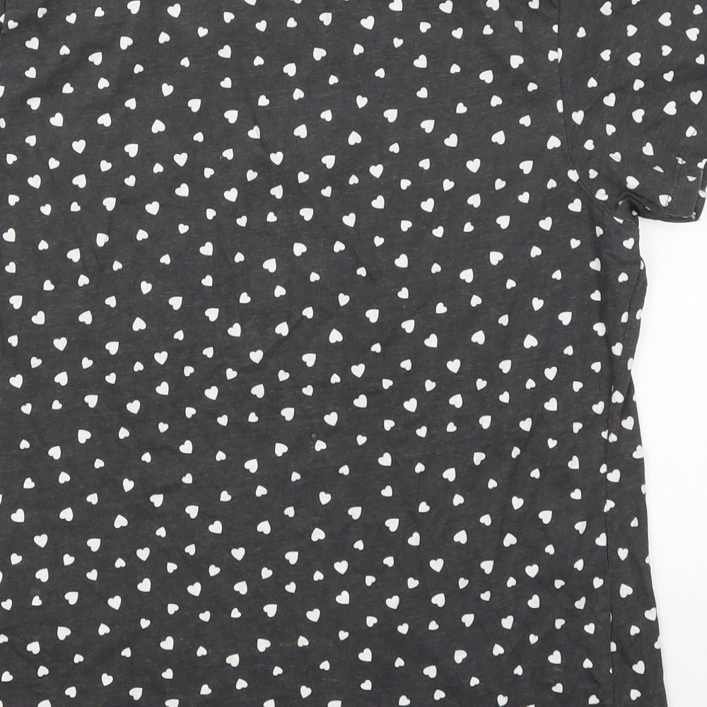 Primark Womens Grey Geometric Cotton Basic T-Shirt Size 14 Crew Neck - Hearts