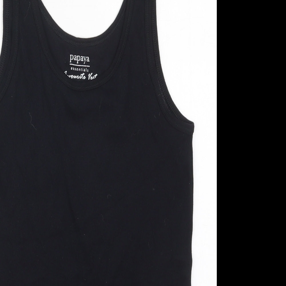 Papaya Womens Black  Cotton Basic Tank Size 12 Scoop Neck