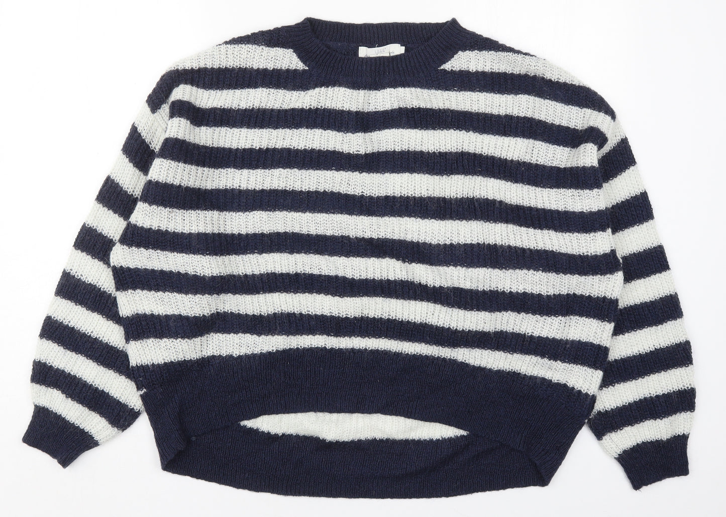 H&M Womens Blue Round Neck Striped Acrylic Pullover Jumper Size M