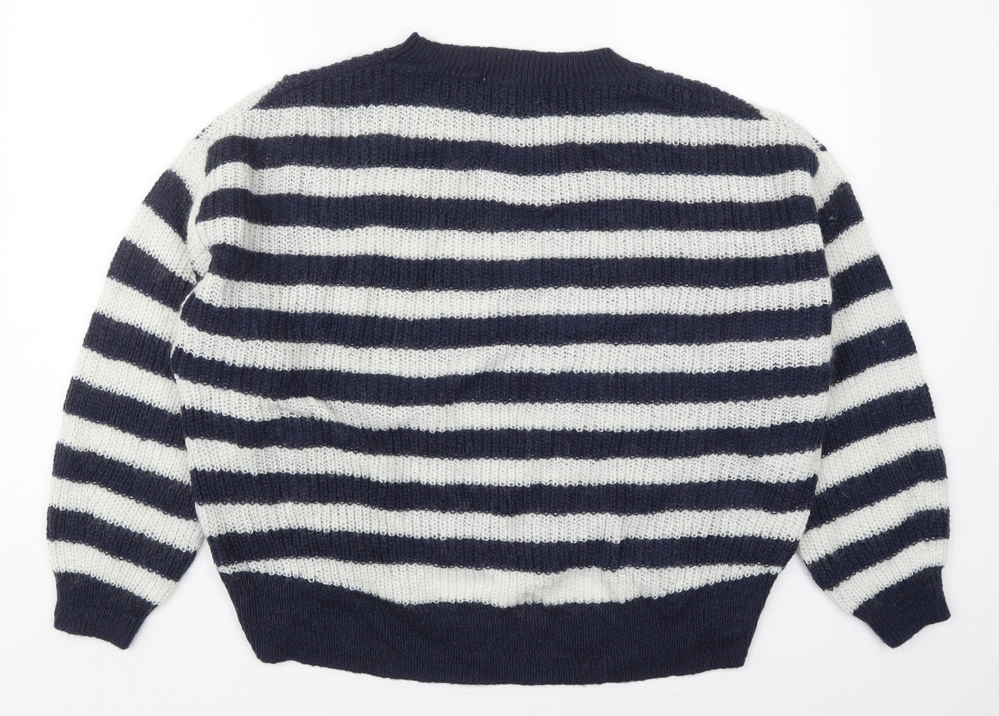 H&M Womens Blue Round Neck Striped Acrylic Pullover Jumper Size M