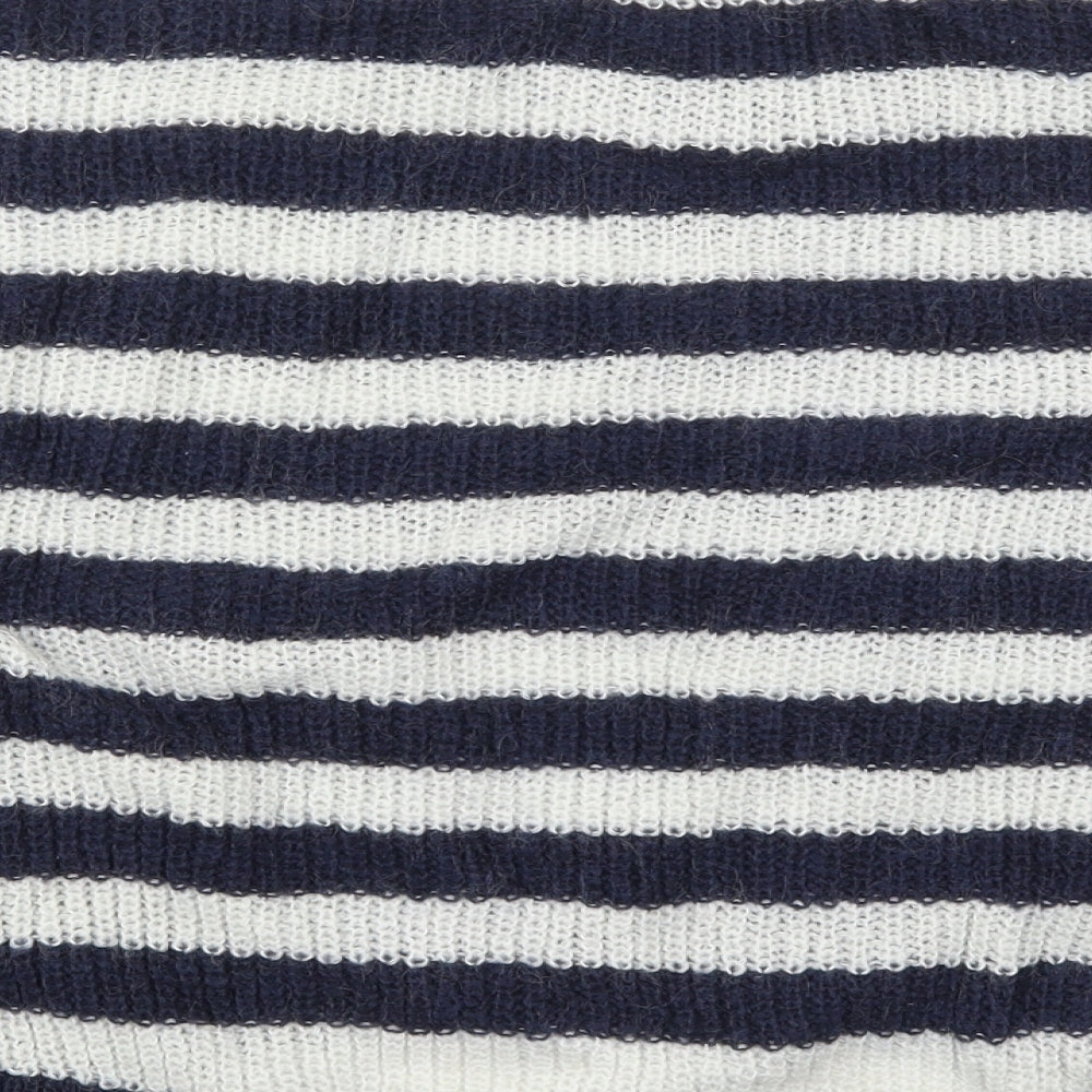 H&M Womens Blue Round Neck Striped Acrylic Pullover Jumper Size M