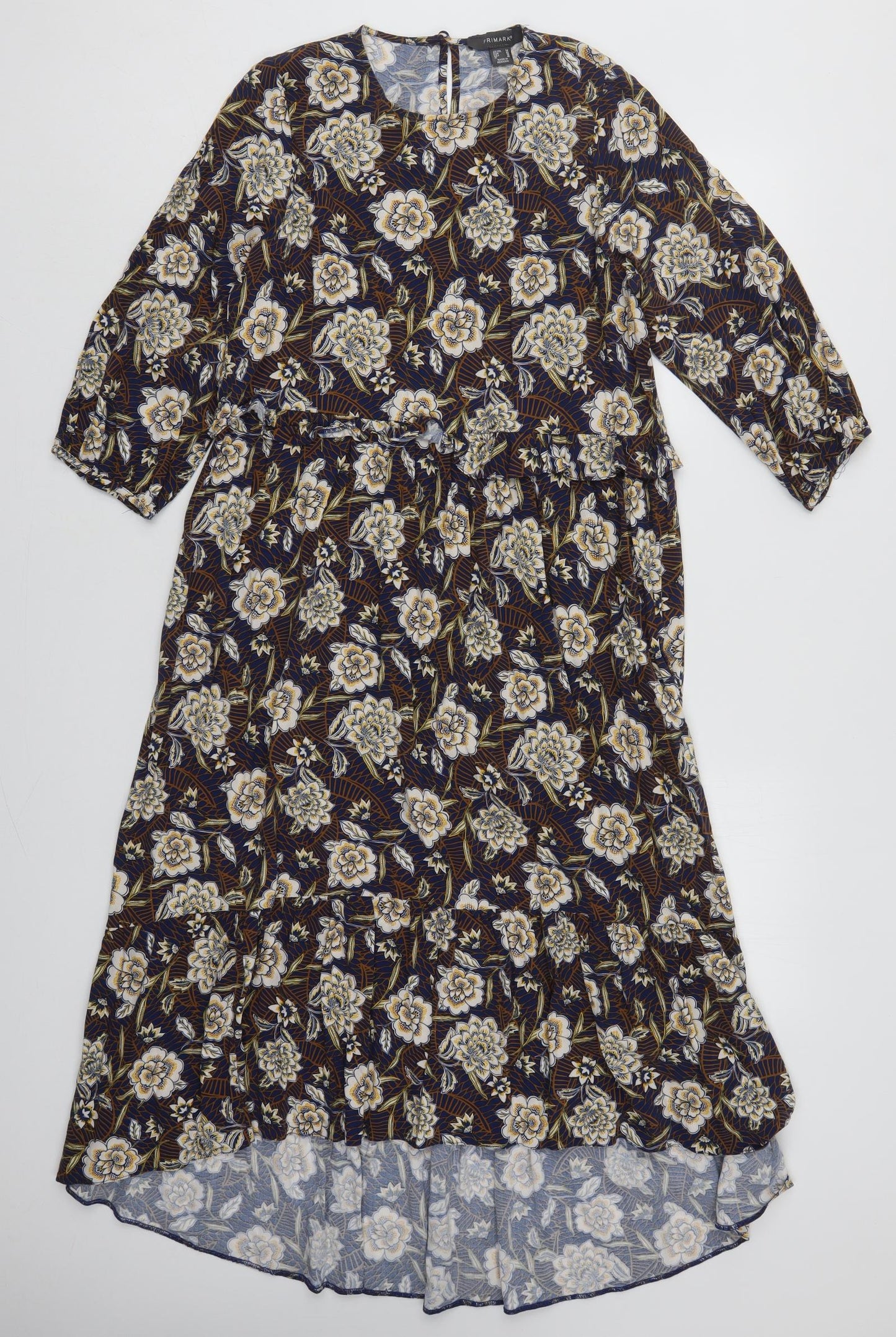 Primark Womens Blue Floral Viscose Trapeze & Swing  Size 14  Round Neck Button
