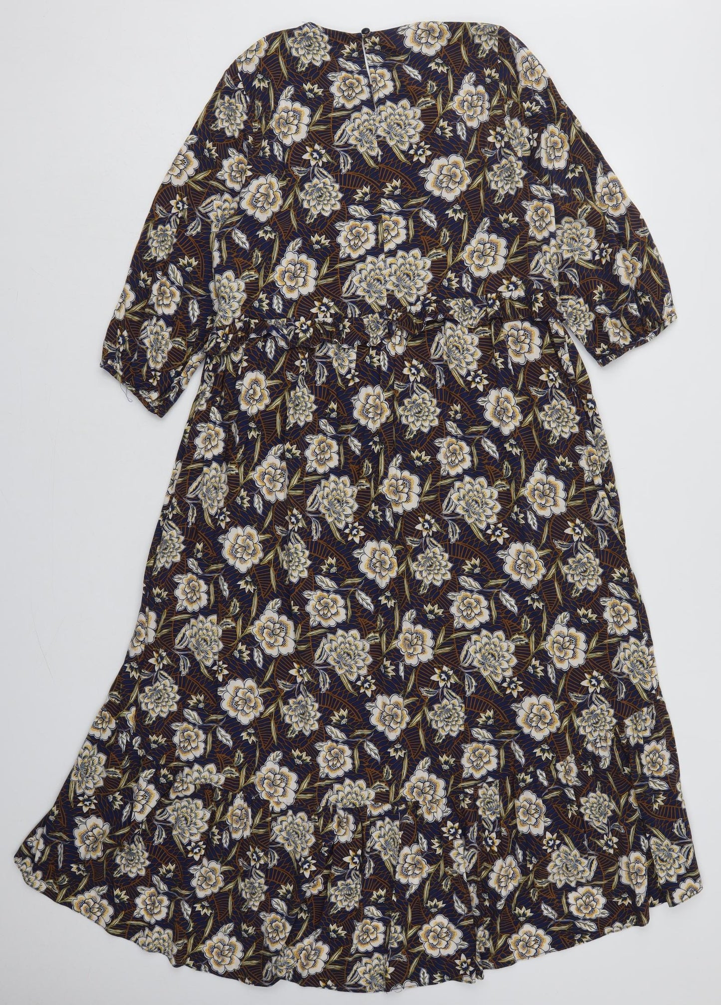 Primark Womens Blue Floral Viscose Trapeze & Swing  Size 14  Round Neck Button