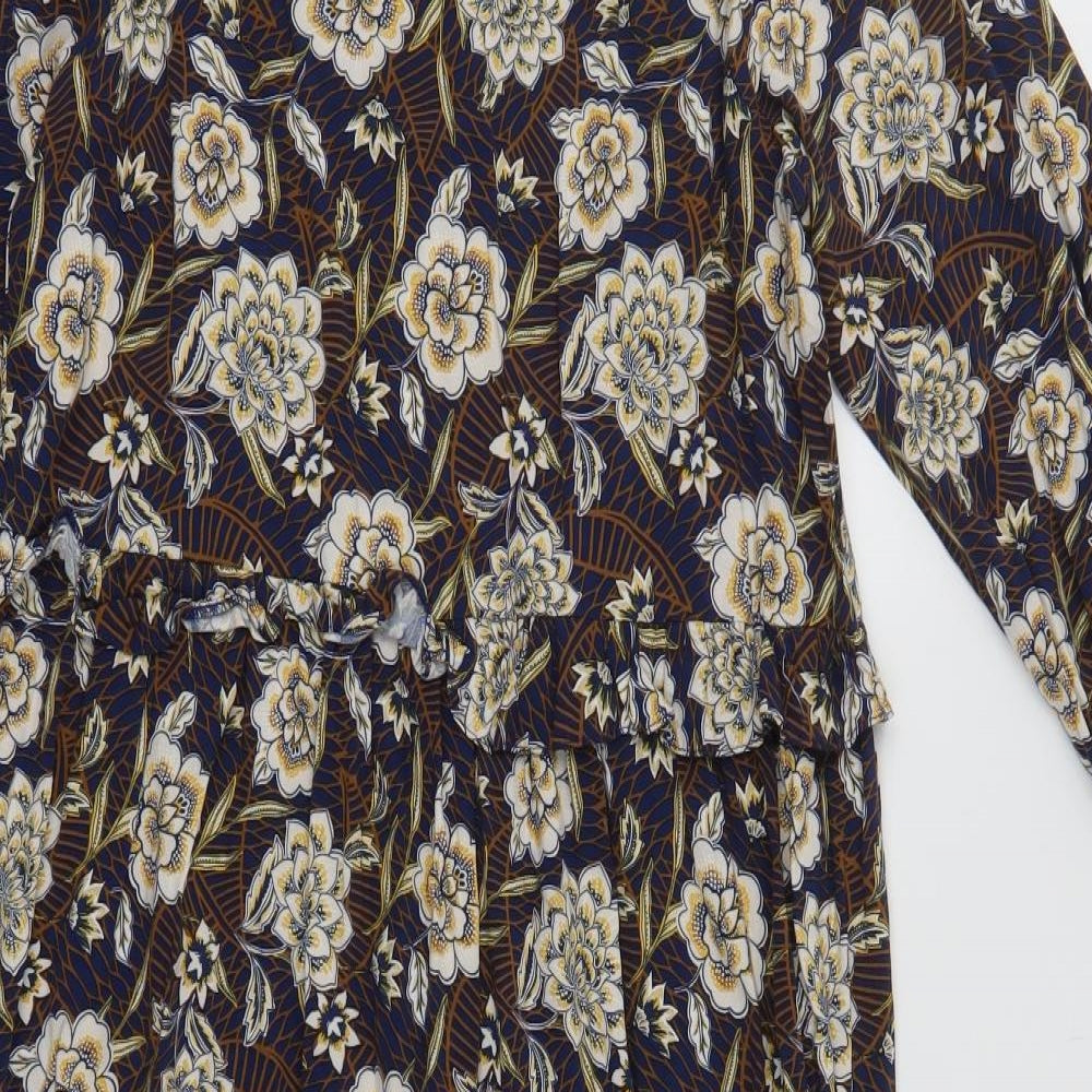 Primark Womens Blue Floral Viscose Trapeze & Swing  Size 14  Round Neck Button