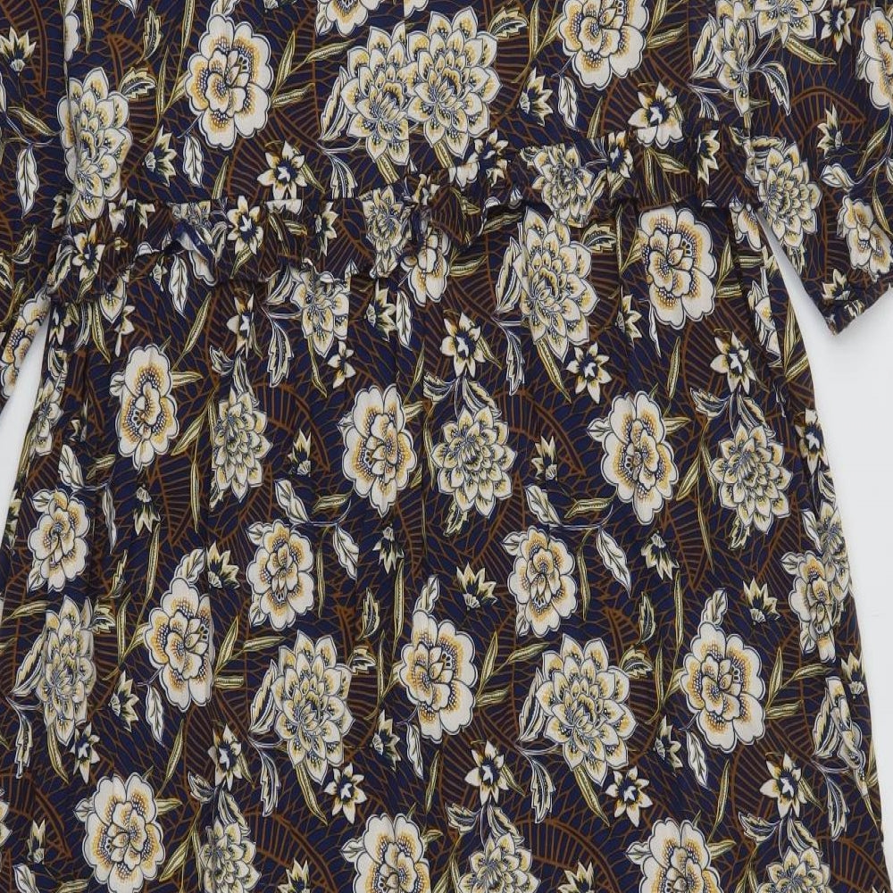 Primark Womens Blue Floral Viscose Trapeze & Swing  Size 14  Round Neck Button