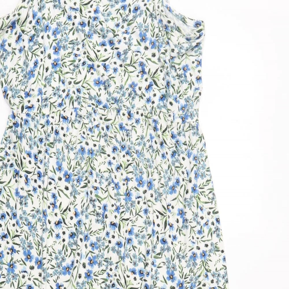 Dorothy Perkins Womens Blue Floral Viscose Trapeze & Swing  Size 14  Scoop Neck Pullover