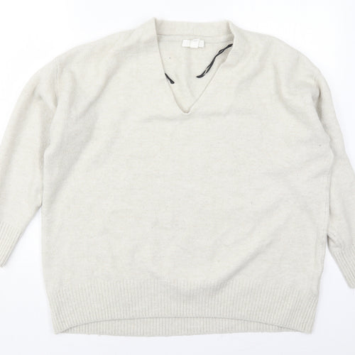 H&M Womens Grey V-Neck  Polyester Pullover Jumper Size L