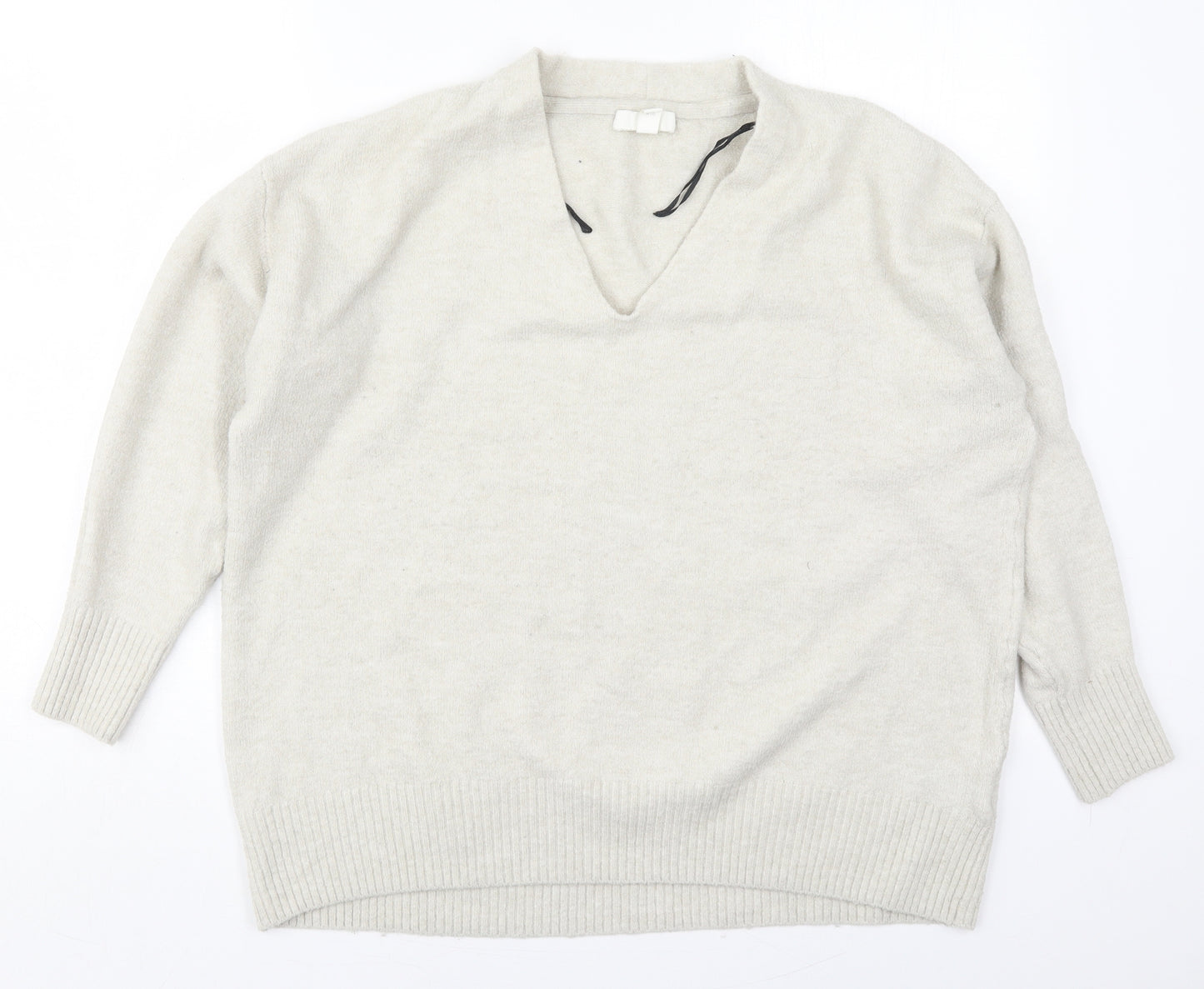 H&M Womens Grey V-Neck  Polyester Pullover Jumper Size L