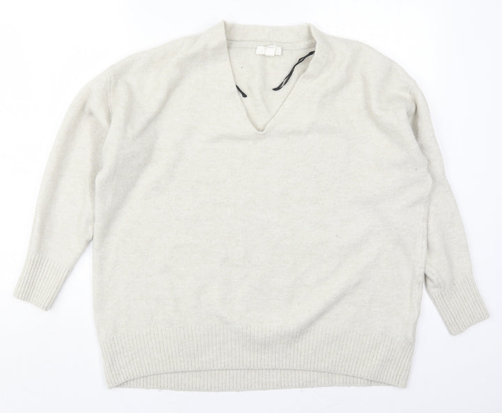 H&M Womens Grey V-Neck  Polyester Pullover Jumper Size L