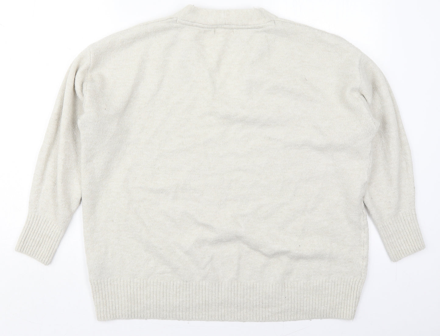 H&M Womens Grey V-Neck  Polyester Pullover Jumper Size L