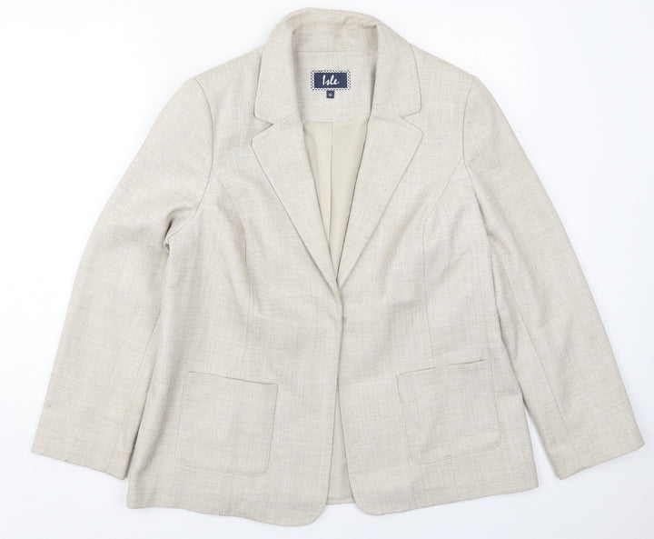 Isle Womens Beige Jacket Size 16 Hook & Eye