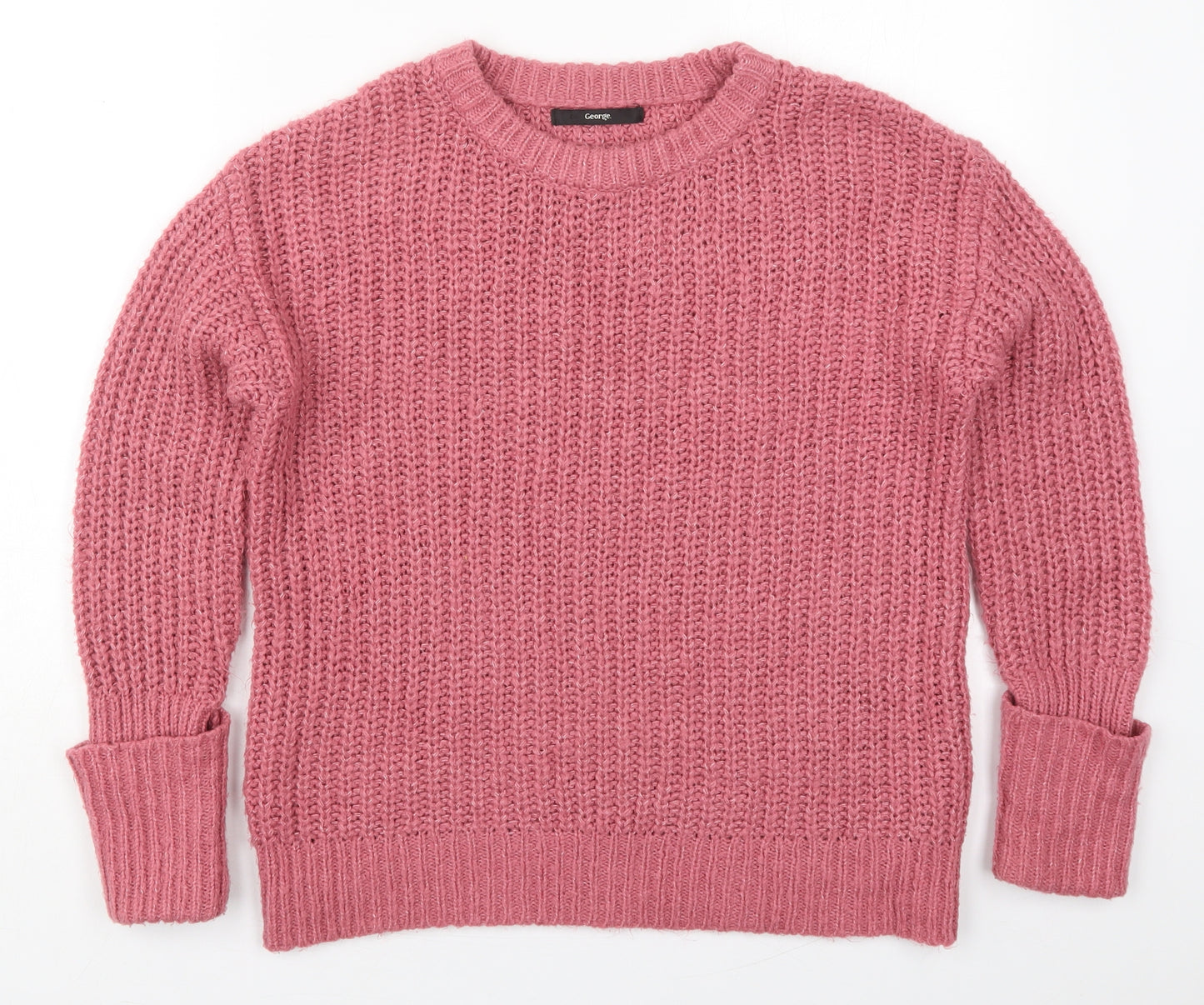 George Womens Pink Round Neck  Acrylic Pullover Jumper Size 8