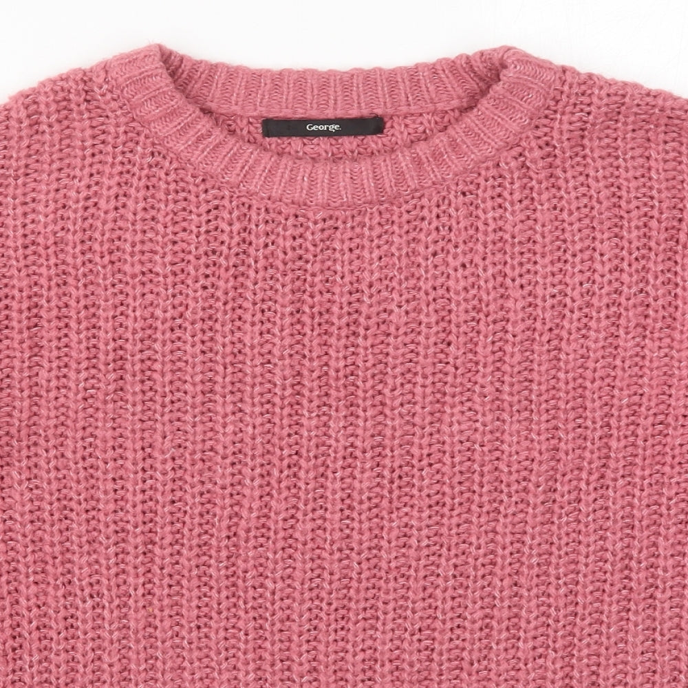 George Womens Pink Round Neck  Acrylic Pullover Jumper Size 8