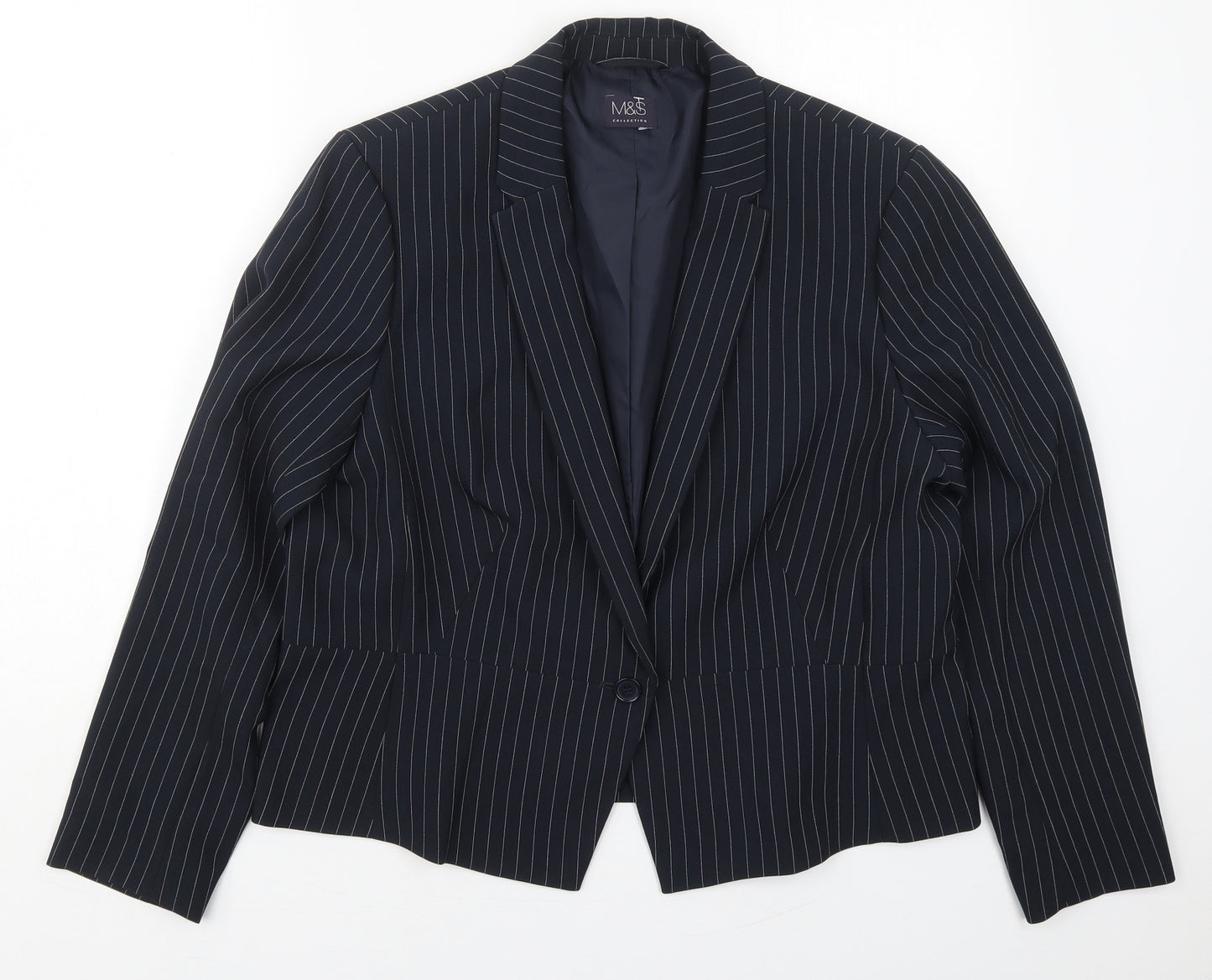Marks and Spencer Womens Blue Striped Polyester Jacket Suit Jacket Size 18