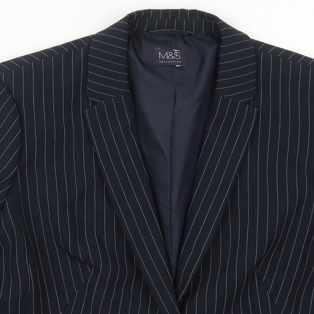 Marks and Spencer Womens Blue Striped Polyester Jacket Suit Jacket Size 18