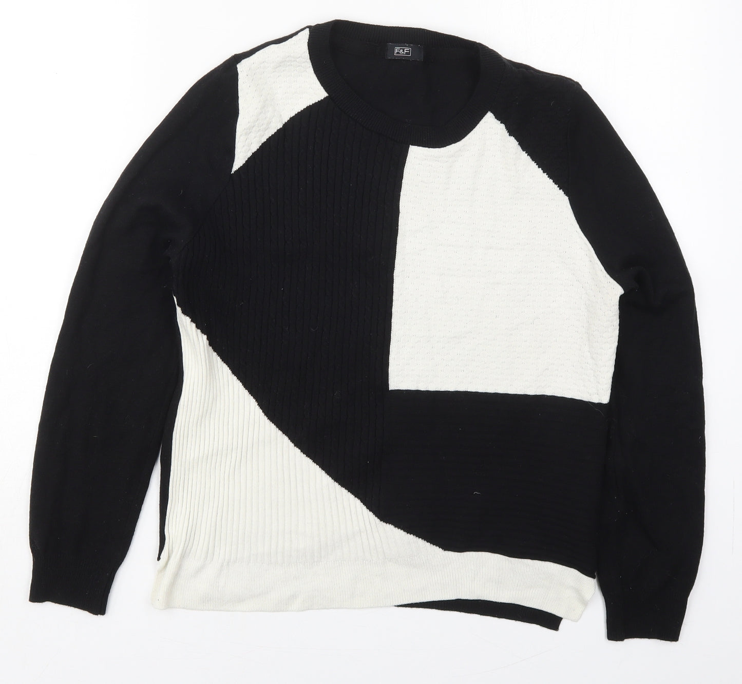F&F Womens Black Round Neck  Acrylic Pullover Jumper Size 12   - Black and White Colour Block