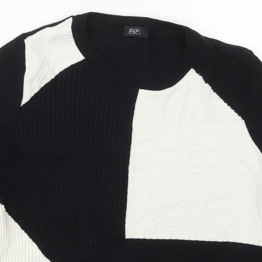 F&F Womens Black Round Neck  Acrylic Pullover Jumper Size 12   - Black and White Colour Block