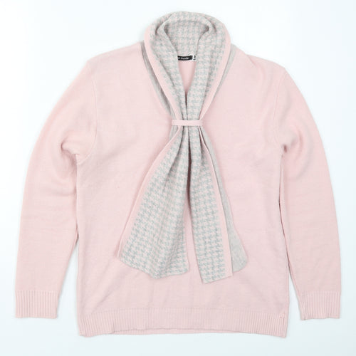 Mia Moda Womens Pink Collared Houndstooth Acrylic Pullover Jumper Size S