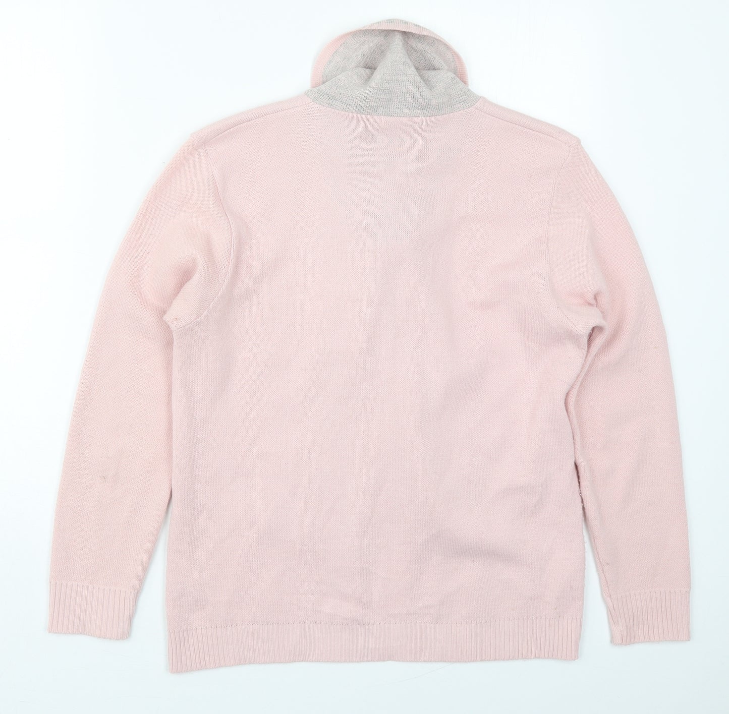 Mia Moda Womens Pink Collared Houndstooth Acrylic Pullover Jumper Size S