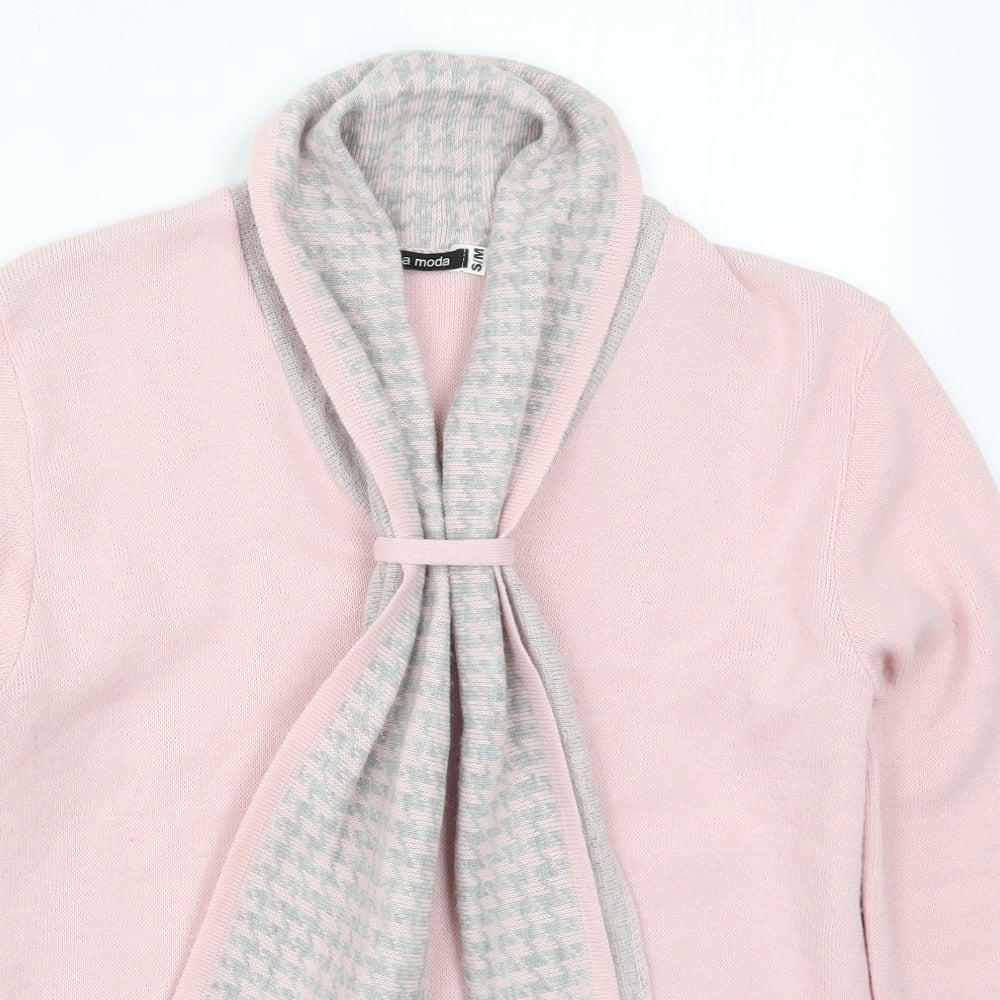 Mia Moda Womens Pink Collared Houndstooth Acrylic Pullover Jumper Size S
