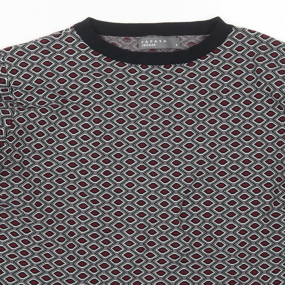 Matalan Womens Red Crew Neck Geometric Nylon Pullover Jumper Size 8