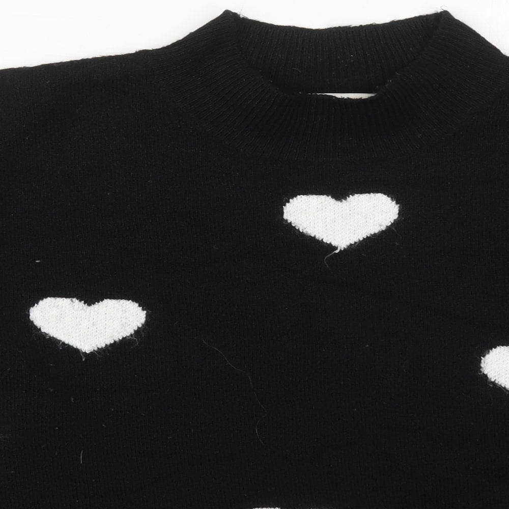TU Womens Black Mock Neck  Acrylic Pullover Jumper Size 16   - Hearts