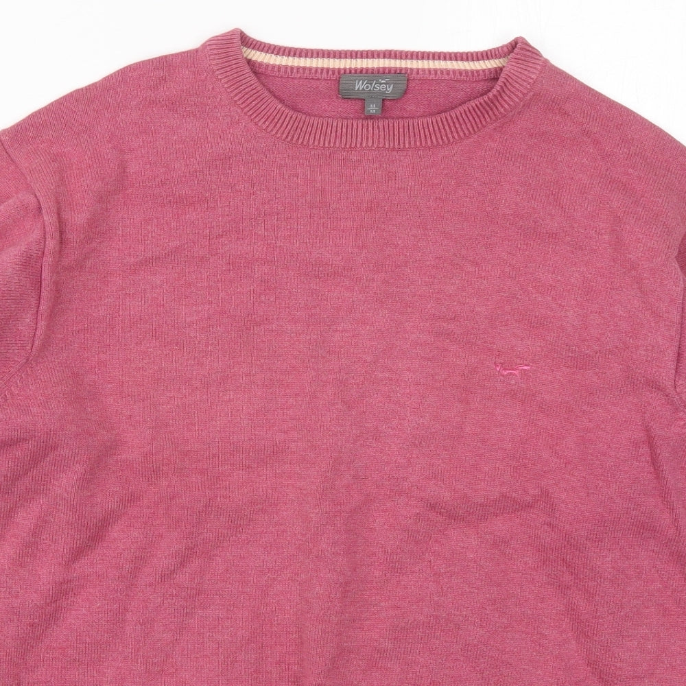 Wolsey Mens Pink Round Neck  Cotton Pullover Jumper Size M