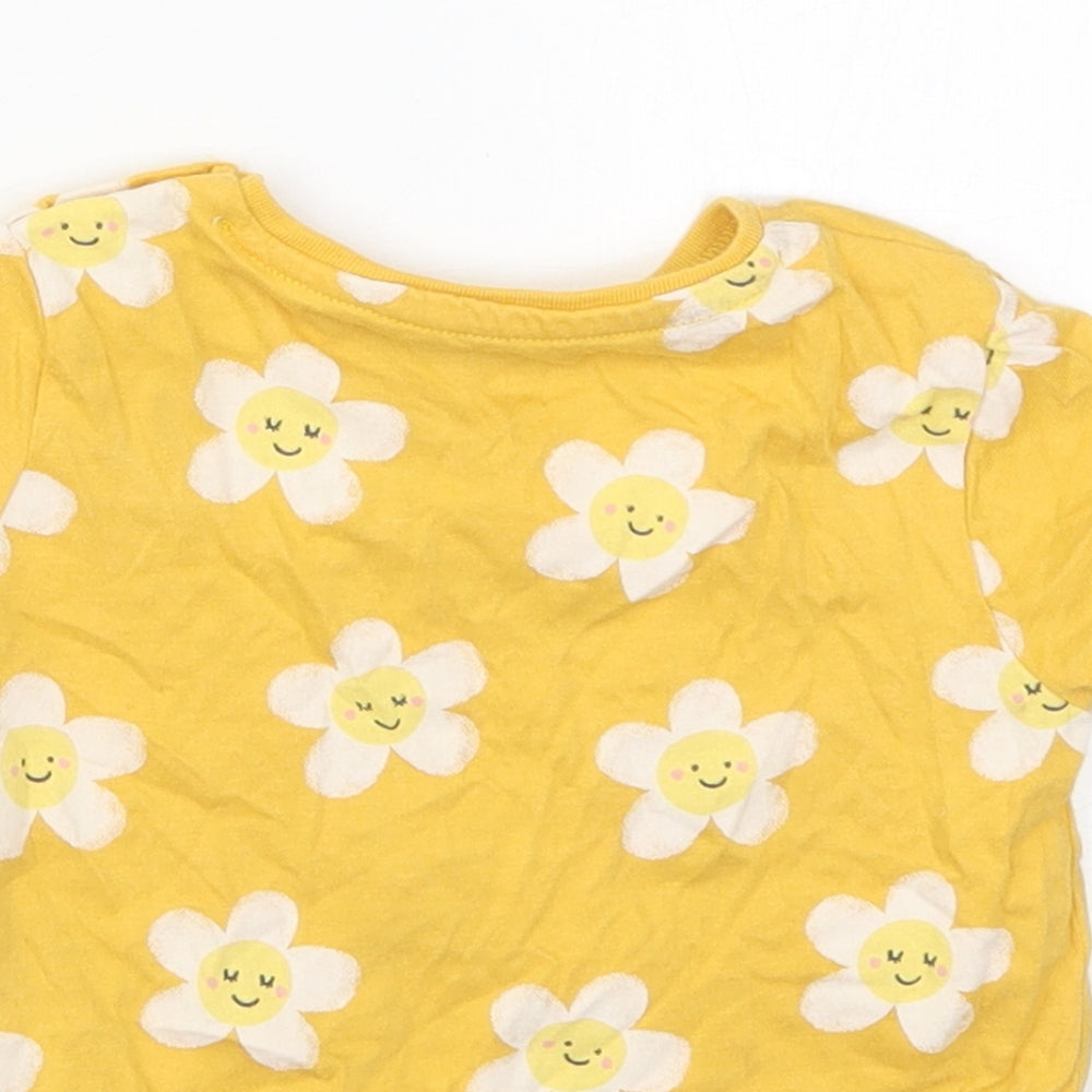 F&F Girls Yellow Floral Cotton Basic T-Shirt Size 18-24 Months Crew Neck Pullover
