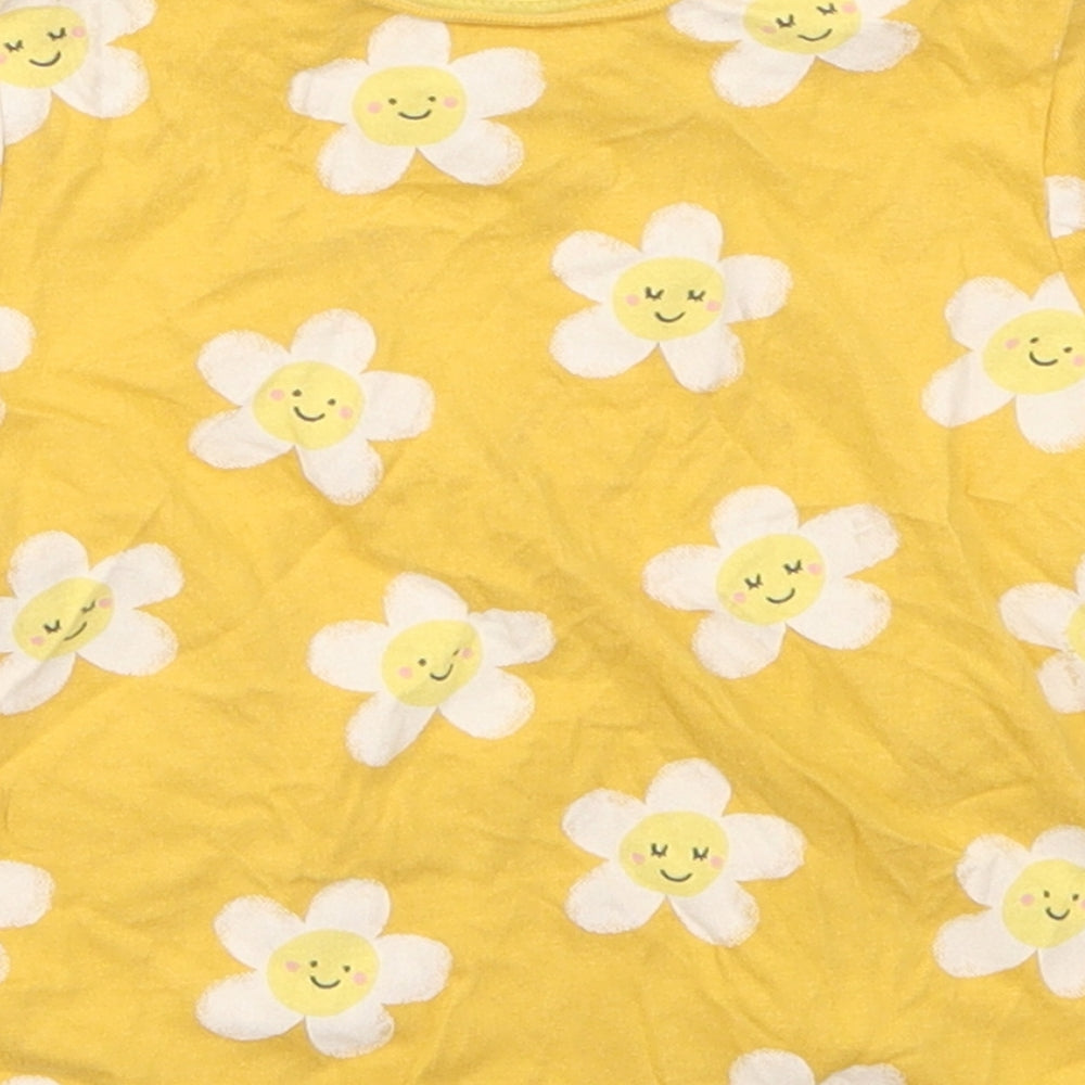 F&F Girls Yellow Floral Cotton Basic T-Shirt Size 18-24 Months Crew Neck Pullover