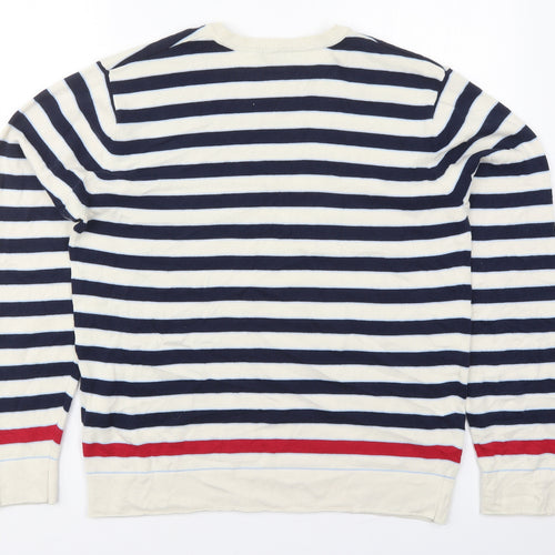 Quiksilver Mens Blue Round Neck Striped Cotton Pullover Jumper Size L