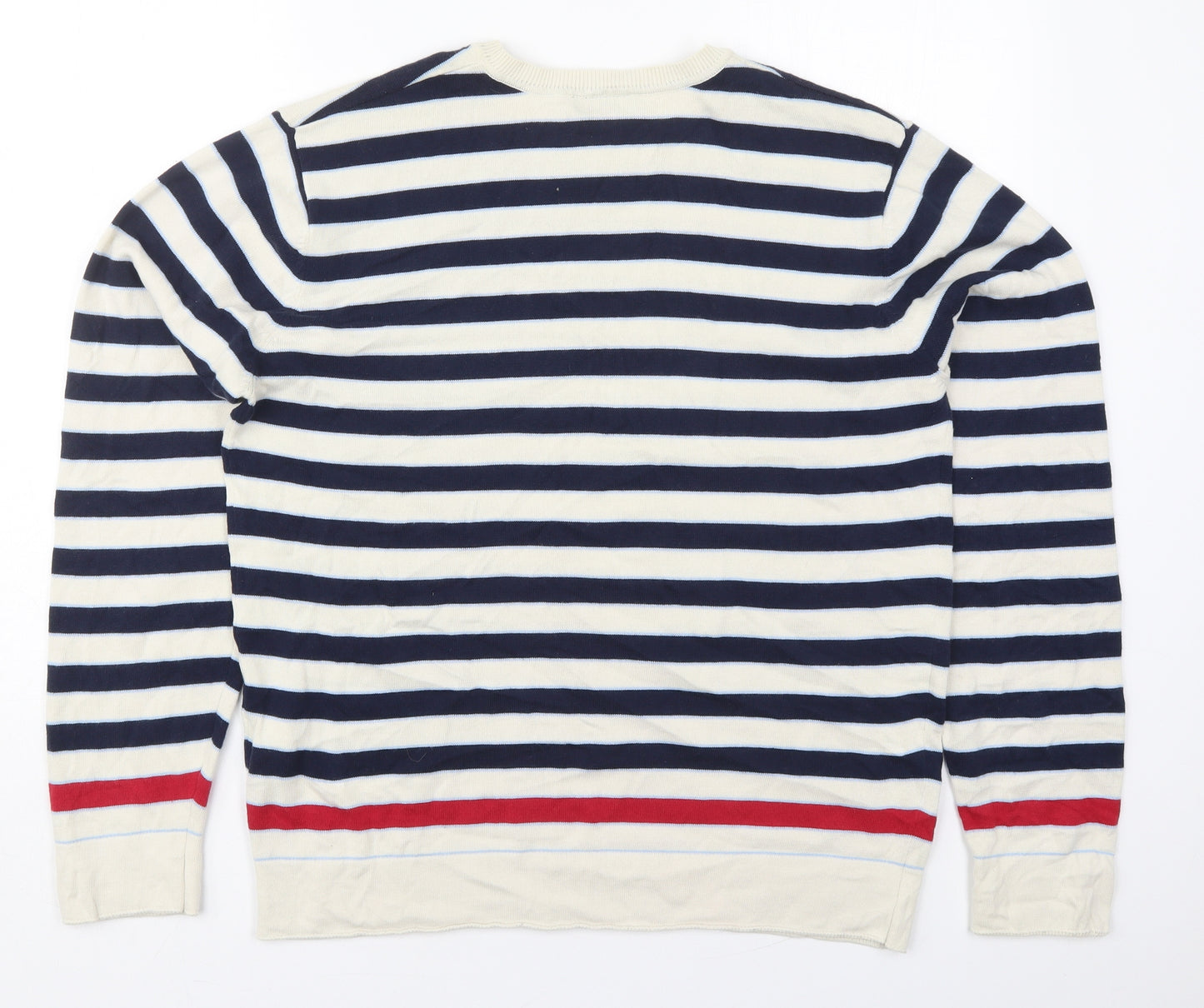 Quiksilver Mens Blue Round Neck Striped Cotton Pullover Jumper Size L