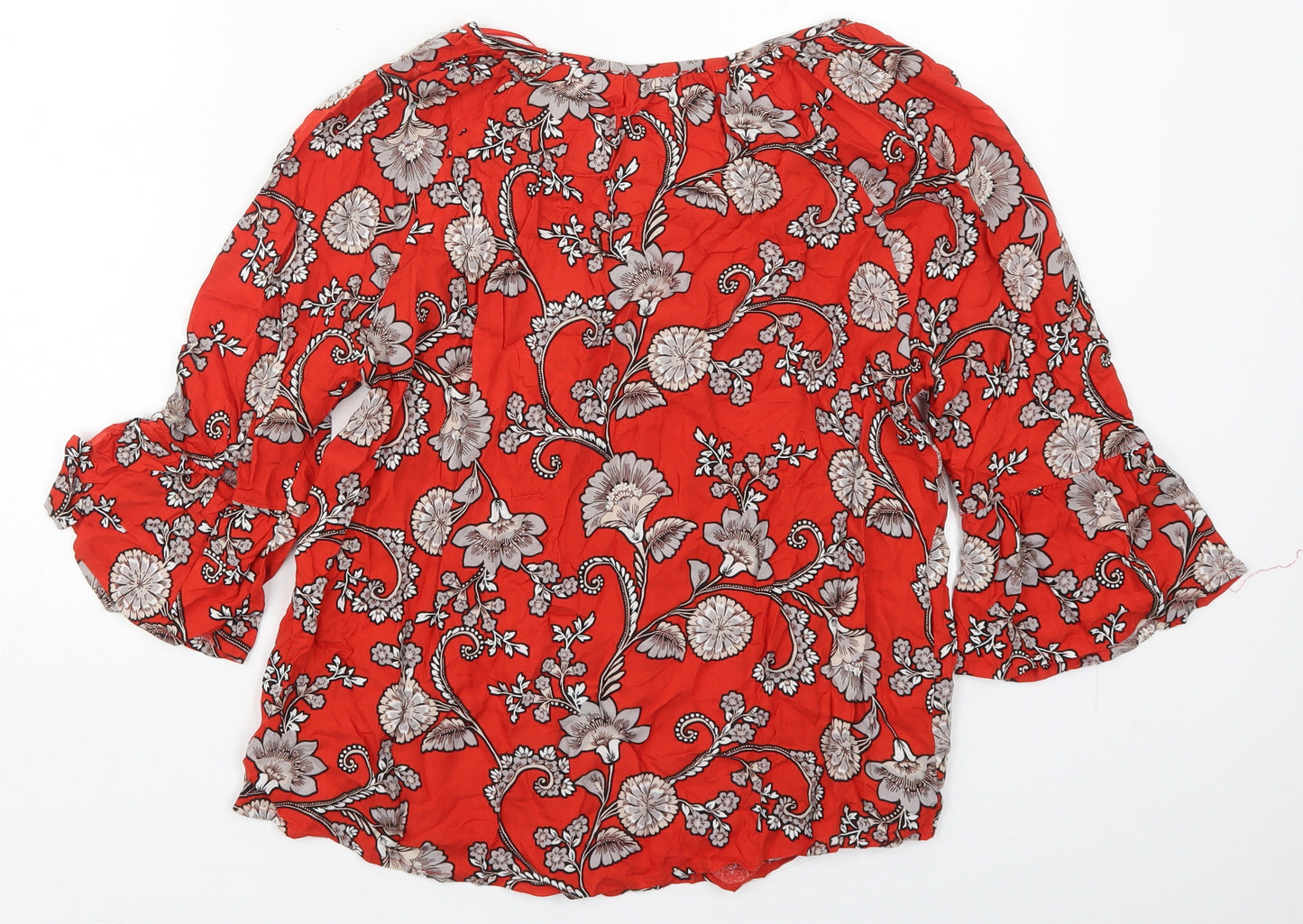 M&Co Womens Red Floral Viscose Basic Blouse Size 10 Boat Neck