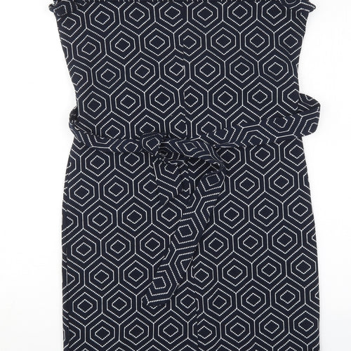NEXT Womens Blue Geometric Polyester Pencil Dress  Size 8  Square Neck Pullover