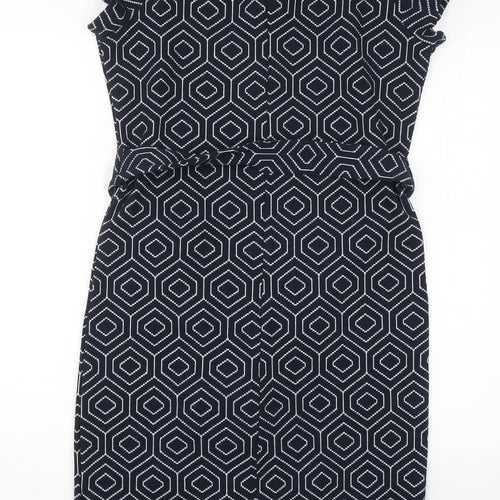 NEXT Womens Blue Geometric Polyester Pencil Dress  Size 8  Square Neck Pullover