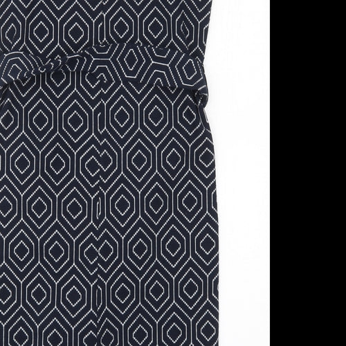 NEXT Womens Blue Geometric Polyester Pencil Dress  Size 8  Square Neck Pullover