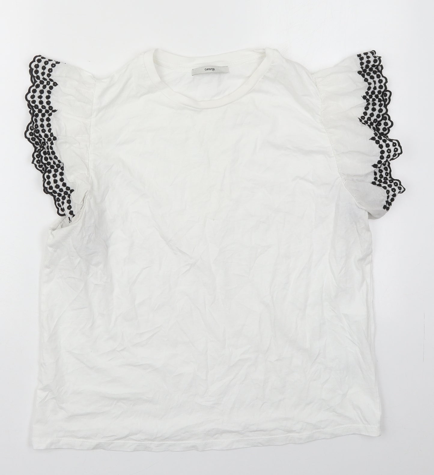 George Womens White  Cotton Basic T-Shirt Size 14 Crew Neck
