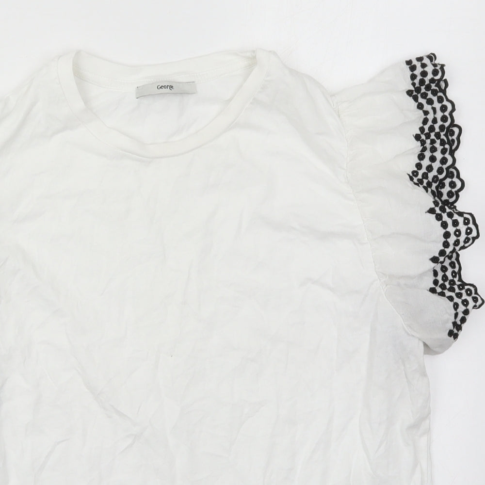 George Womens White  Cotton Basic T-Shirt Size 14 Crew Neck