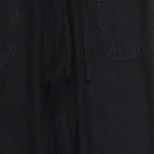 NEXT Womens Black  Linen Trousers  Size 12 L38 in Regular Drawstring