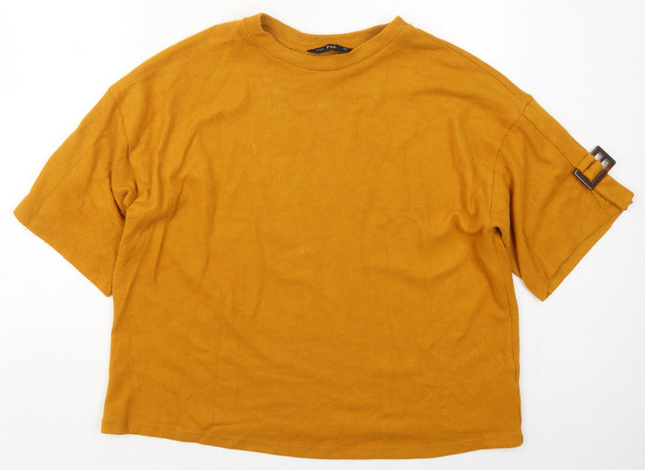 F&F Womens Orange Polyester Basic T-Shirt Size 14 Crew Neck