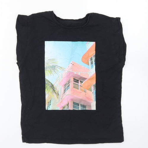 Dunnes Stores Girls Black  Cotton Basic T-Shirt Size 10-11 Years Crew Neck  - Ocean Drive