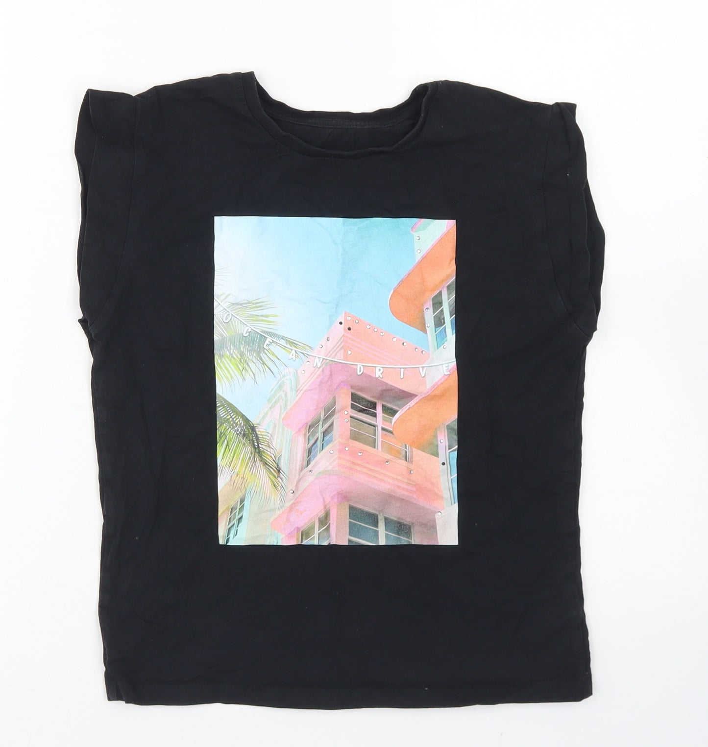 Dunnes Stores Girls Black  Cotton Basic T-Shirt Size 10-11 Years Crew Neck  - Ocean Drive