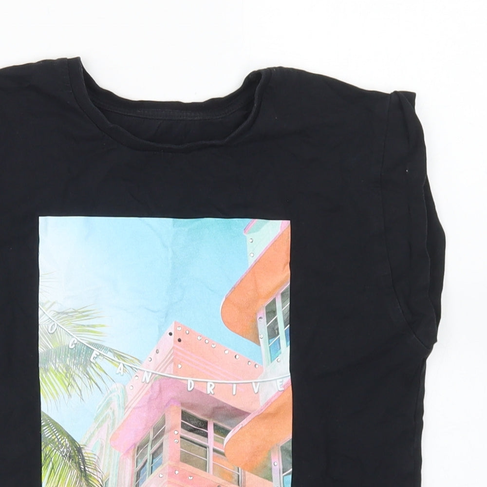 Dunnes Stores Girls Black  Cotton Basic T-Shirt Size 10-11 Years Crew Neck  - Ocean Drive