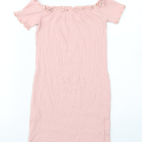 SheIn Girls Pink  Cotton Pencil Dress  Size 10 Years  Off the Shoulder  - Lettuce Edging