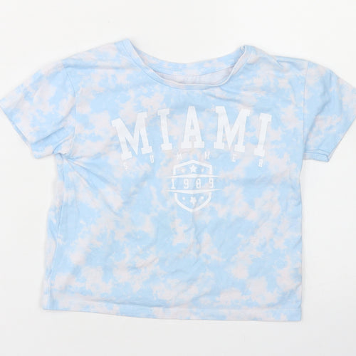 Dunnes Stores Girls Blue  Polyester Cropped T-Shirt Size 6-7 Years Crew Neck  - Tie Dye