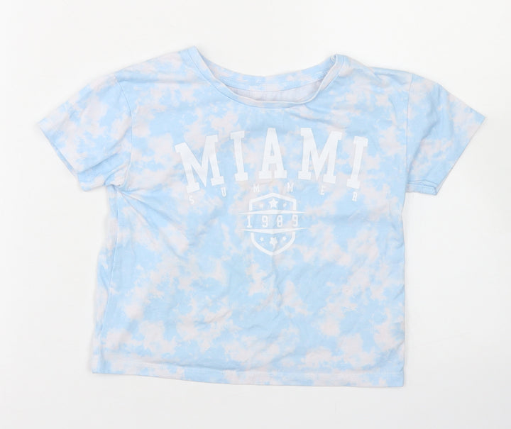 Dunnes Stores Girls Blue Polyester Cropped T-Shirt Size 6-7 Years Crew Neck - Tie Dye