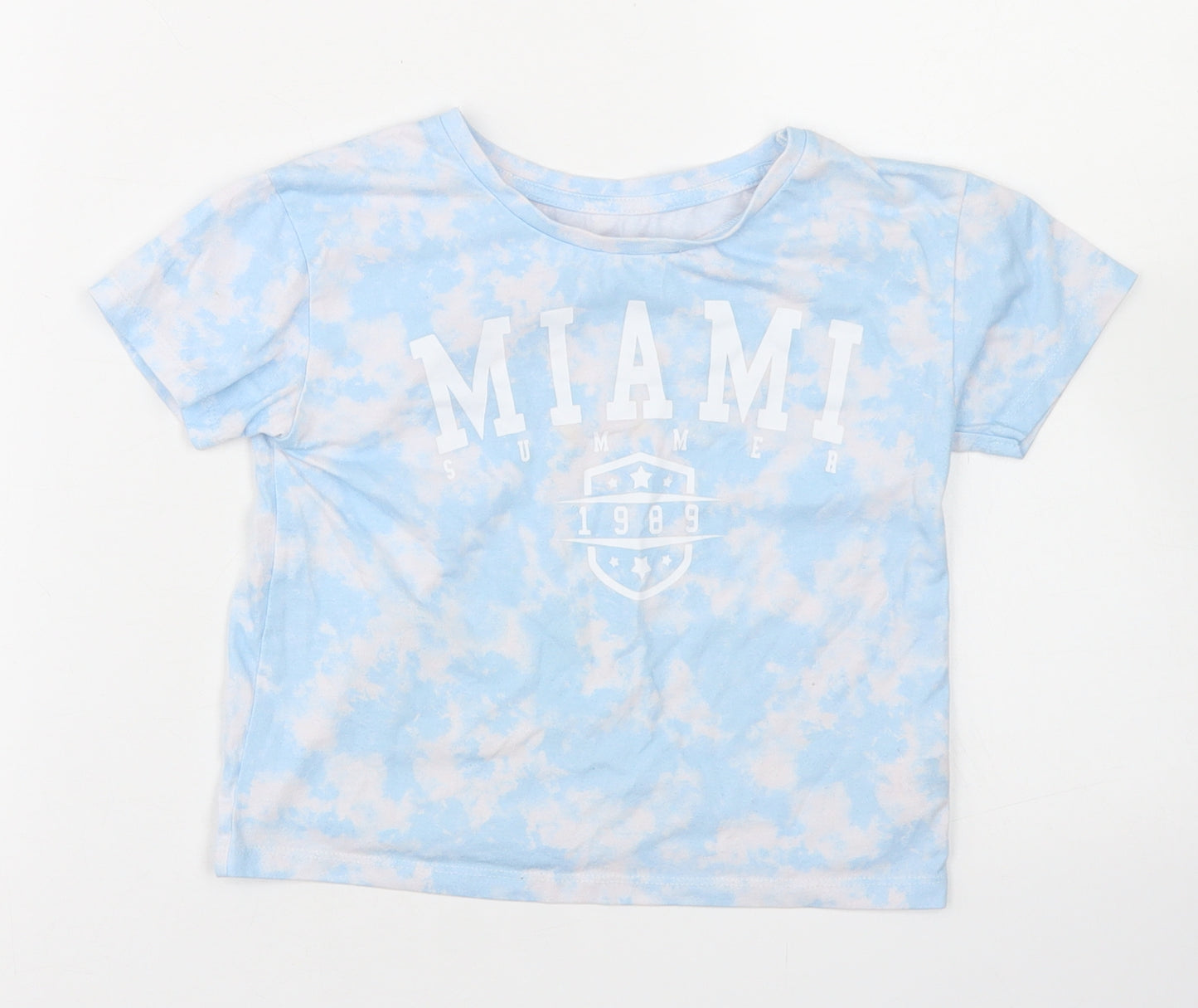 Dunnes Stores Girls Blue  Polyester Cropped T-Shirt Size 6-7 Years Crew Neck  - Tie Dye