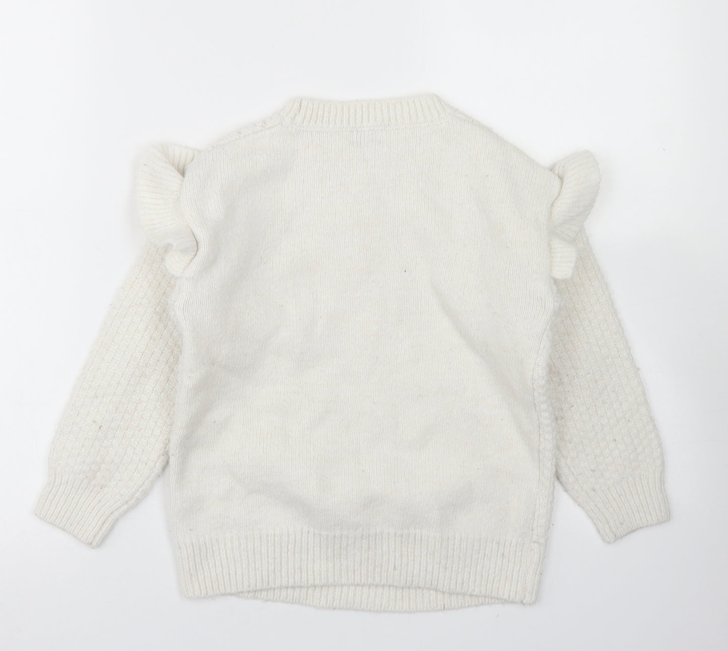 F&F Girls White Crew Neck  Polyester Pullover Jumper Size 7-8 Years