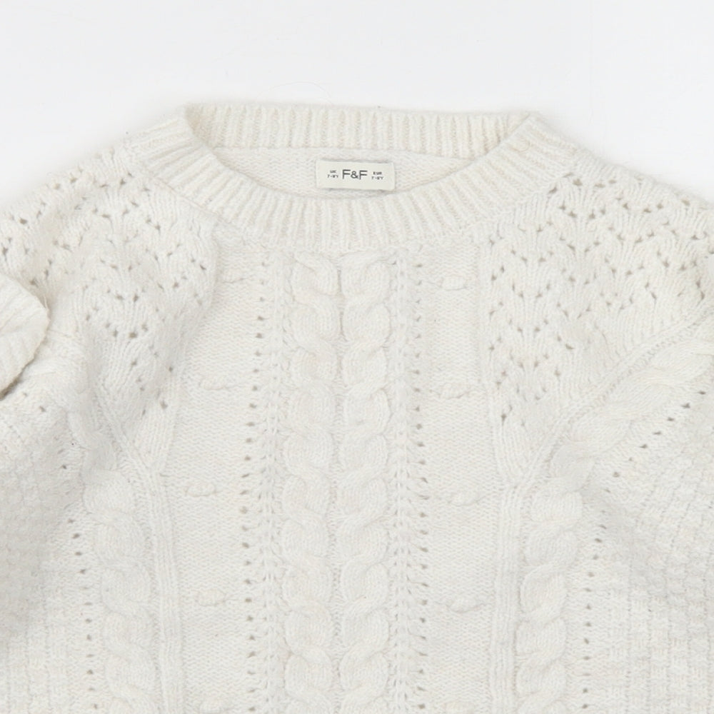 F&F Girls White Crew Neck  Polyester Pullover Jumper Size 7-8 Years