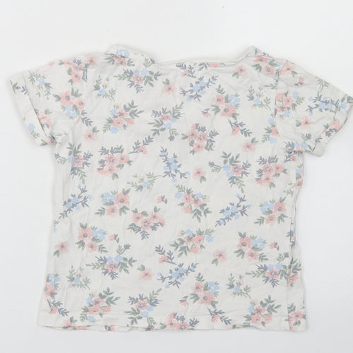 Primark Girls White Floral Cotton Basic T-Shirt Size 7-8 Years Crew Neck  - Happiness