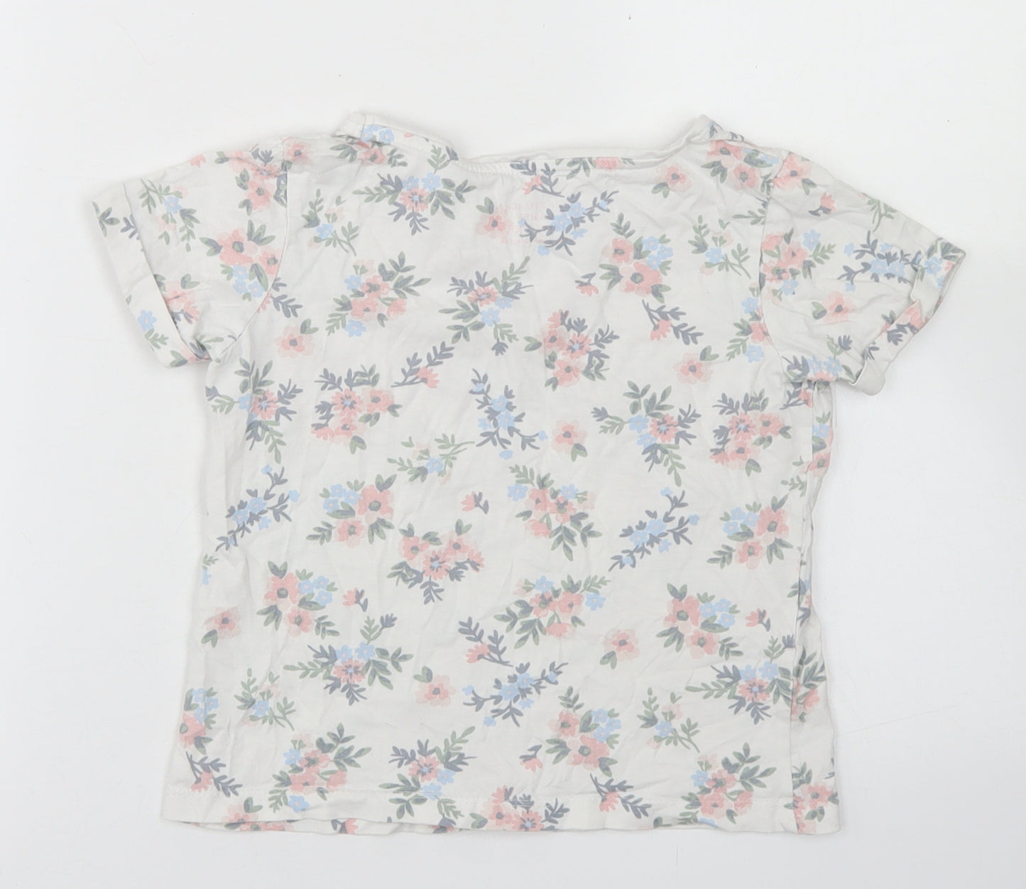 Primark Girls White Floral Cotton Basic T-Shirt Size 7-8 Years Crew Neck  - Happiness